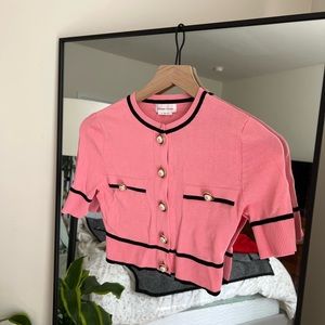 Lovers + Friends Pearl Short Sleeve Cardigan in Pink & Black